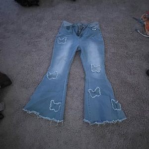 cute blue flare jeans with butterflies